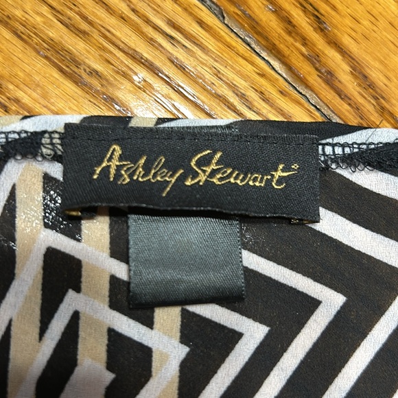 Ashley Stewart abstract print blouse. Wrap front. Black, tan and cream. Size 1X. - Picture 2 of 13